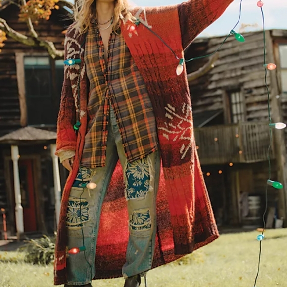 Free People Flury Cardigan Wool Blend Longline Open Front Cider Combo XS/S NWT - Picture 9 of 12